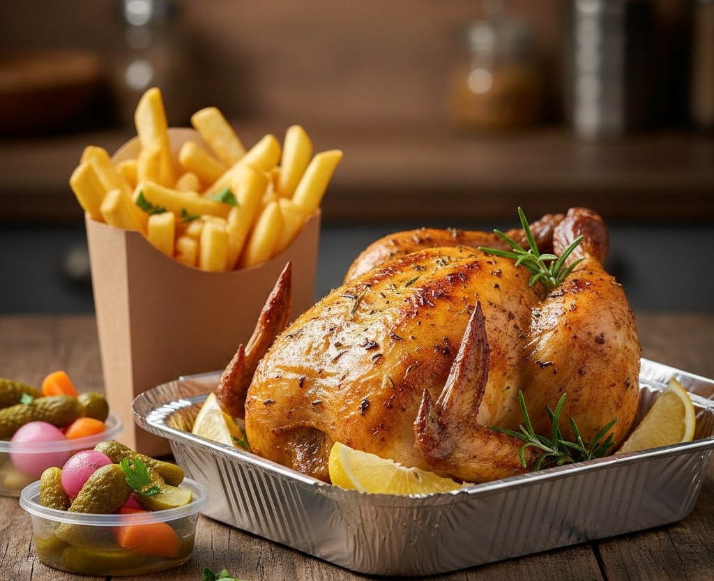 دجاج جريل مع بطاطا و مخلل