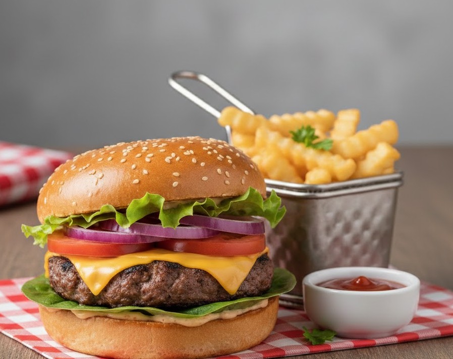 وجبة برغر مع بطاطا