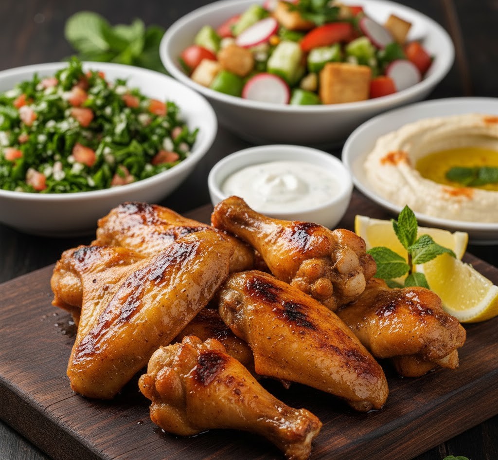 اجنحة دجاج مع سلطات