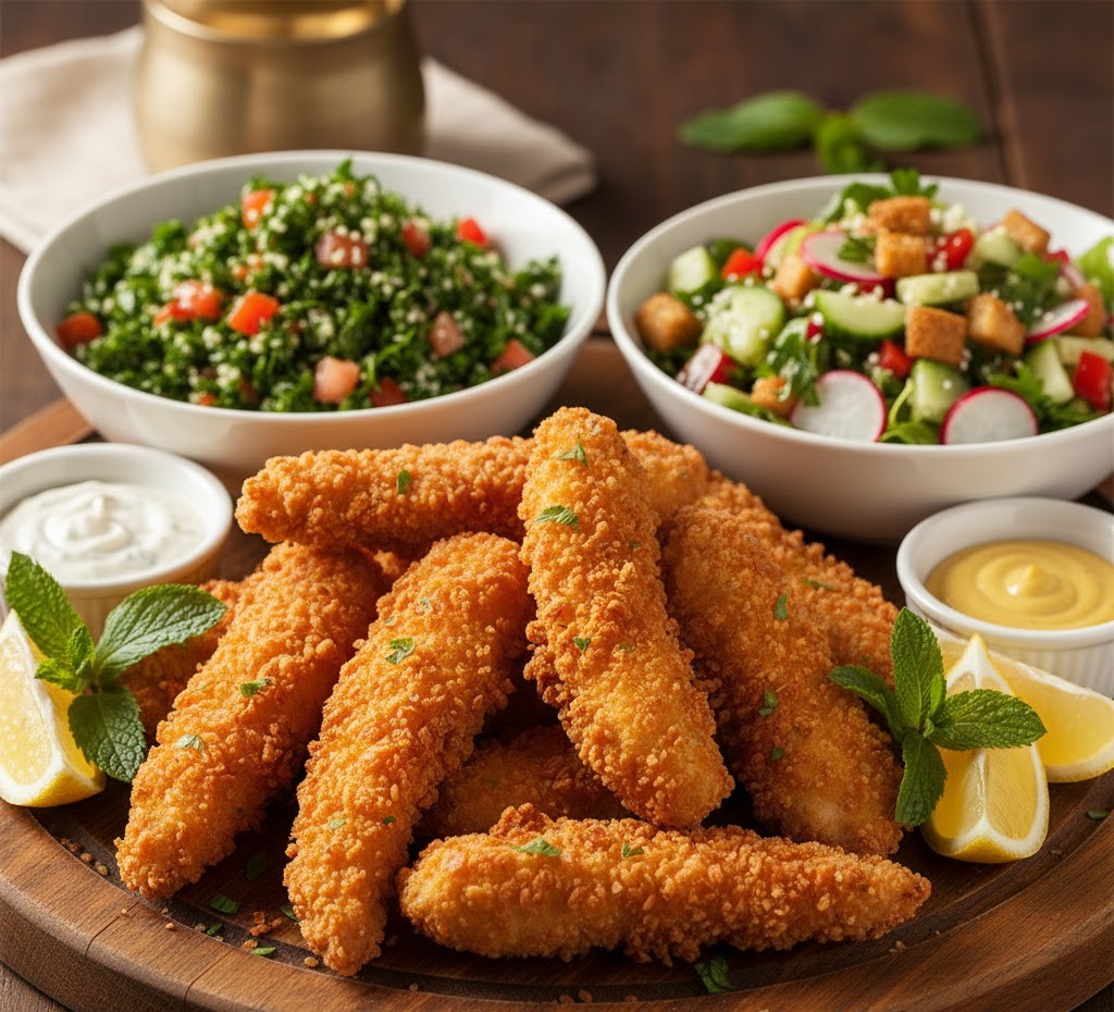 اصابع دجاج مع سلطات