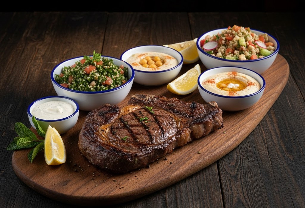 ستيك عجل مع سلطات