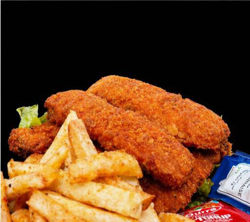 اصابع دجاج مقرمش مع بطاطا