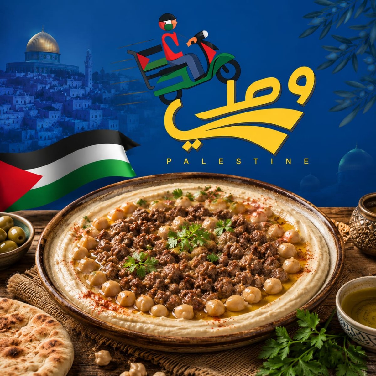 صحن حمص مع لحمه 