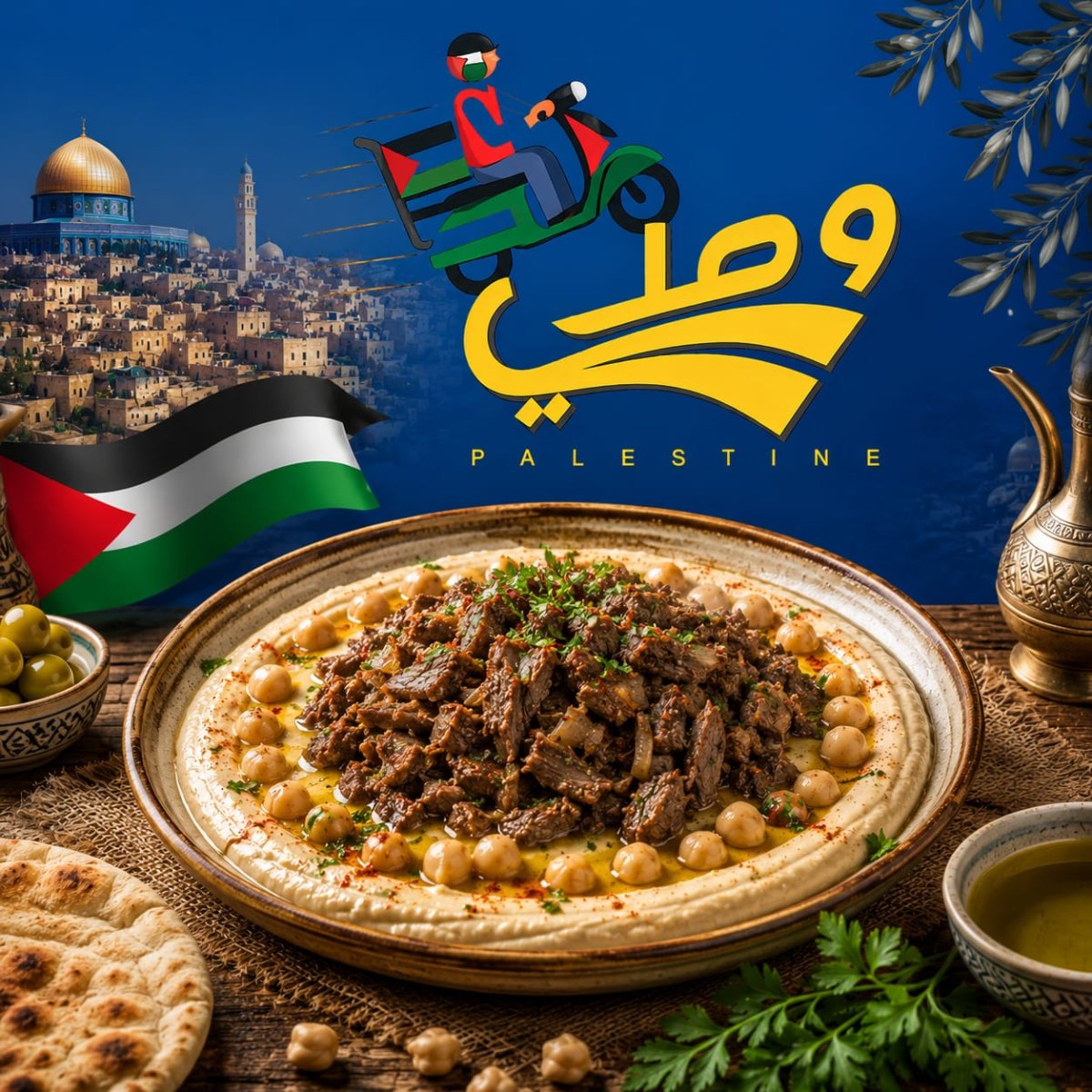 صحن حمص مع لحمه راس عصفور 